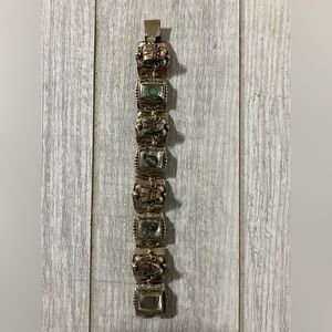 Vintage Mexico Sterling Rainbow Abalone Bracelet
